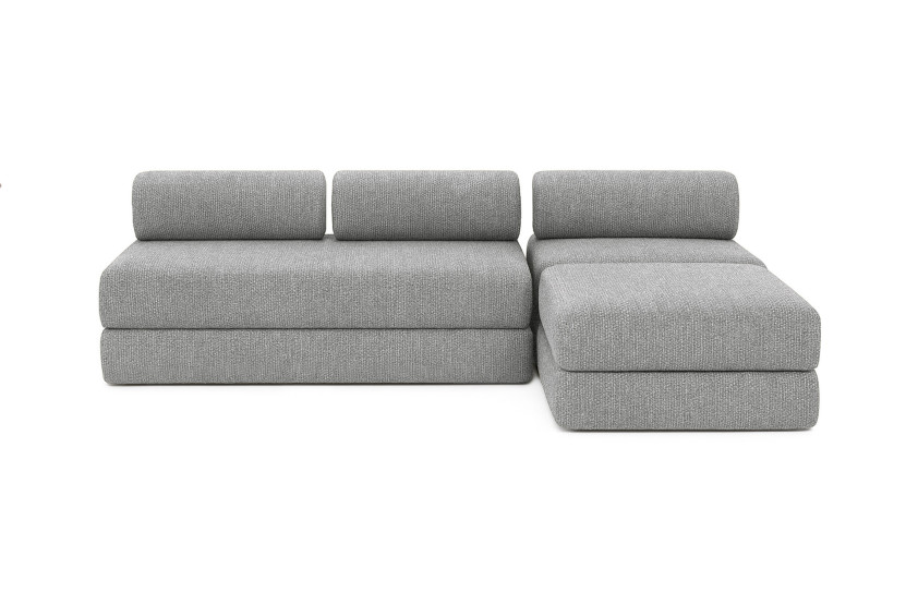 Canapé d'angle 6 places - 3 modules convertibles : Canapé 3 places + Fauteuil + Pouf - Tissu tweed Gris