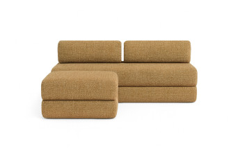 Canapé d'angle 4 places - 2 modules convertibles : Canapé 3 places + Pouf - Tissu tweed Jaune