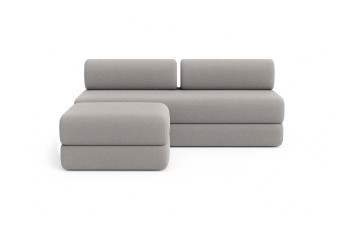 Canapé d'angle 4 places - 2 modules convertibles : Canapé 3 places + Pouf - Tissu lisse Gris clair