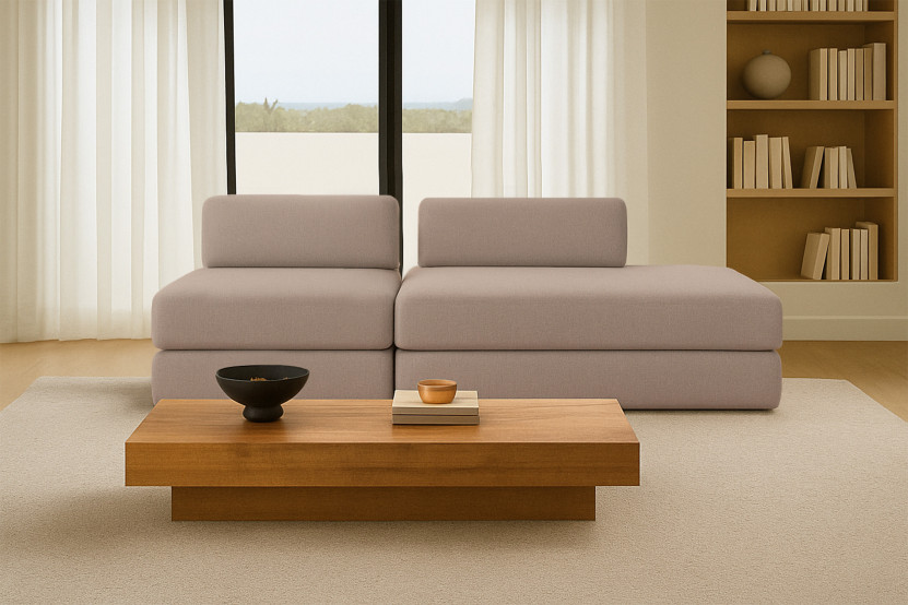 Canapé 3 places - 2 modules convertibles : Canapé 2 places + Fauteuil - Tissu lisse Marron