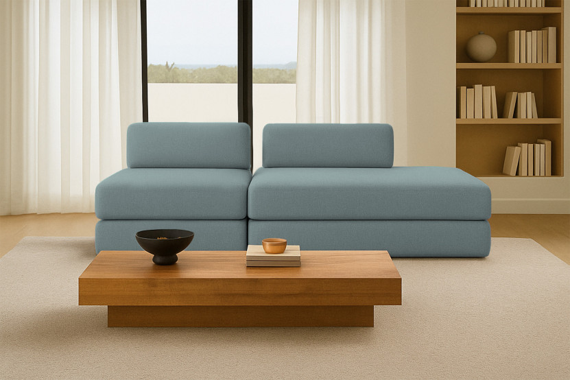 Canapé 3 places - 2 modules convertibles : Canapé 2 places + Fauteuil - Tissu lisse Vert