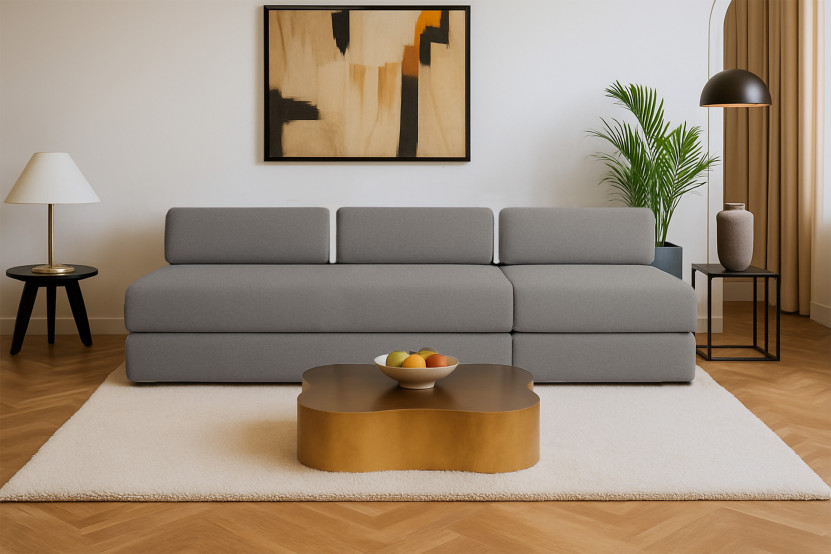 Canapé 4 places - 2 modules convertibles : Canapé 3 places + Fauteuil - Tissu lisse Gris