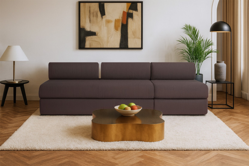 Canapé 4 places - 2 modules convertibles : Canapé 3 places + Fauteuil - Velours côtelé Marron