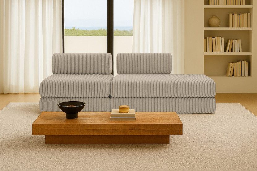 Canapé 3 places - 2 modules convertibles : Canapé 2 places + Fauteuil - Velours côtelé XL Taupe