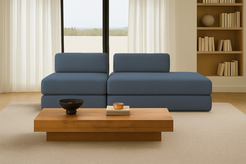 Canapé 3 places - 2 modules convertibles : Canapé 2 places + Fauteuil - Tissu lisse Bleu