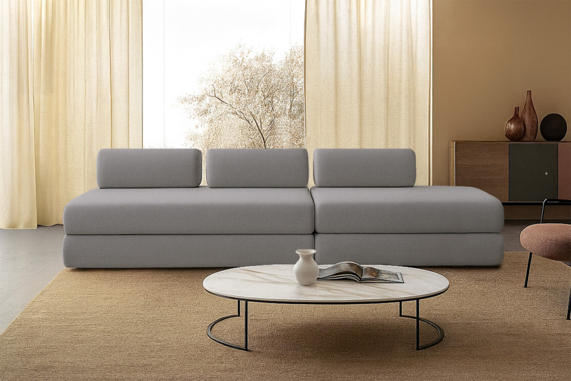 Canapé 5 places - 2 modules convertibles : Canapé 3 places + Canapé 2 places - Tissu lisse Gris