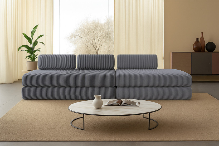 Canapé 5 places - 2 modules convertibles : Canapé 3 places + Canapé 2 places - Velours côtelé Gris