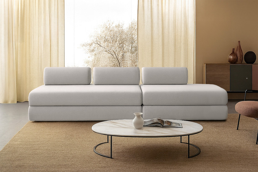 Canapé 5 places - 2 modules convertibles : Canapé 3 places + Canapé 2 places - Tissu lisse Gris clair