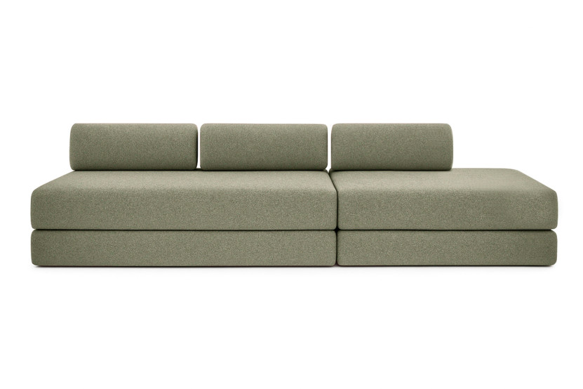 Canapé 5 places - 2 modules convertibles : Canapé 3 places + Canapé 2 places - Tissu tweed Vert