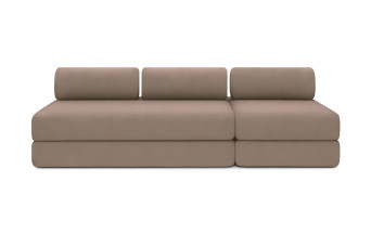 Canapé 4 places - 2 modules convertibles : Canapé 3 places + Fauteuil - Tissu lisse Marron