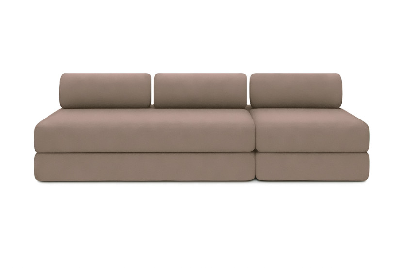 Canapé 4 places - 2 modules convertibles : Canapé 3 places + Fauteuil - Tissu lisse Marron