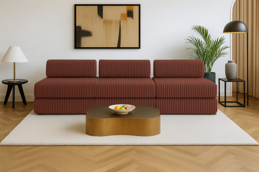 Canapé 4 places - 2 modules convertibles : Canapé 3 places + Fauteuil - Velours côtelé XL Terracotta