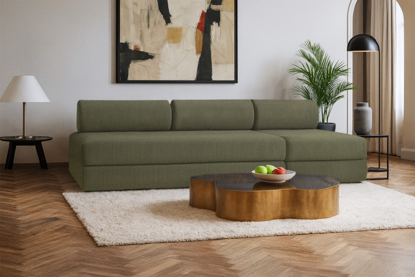 Canapé 4 places - 2 modules convertibles : Canapé 3 places + Fauteuil - Velours côtelé Vert