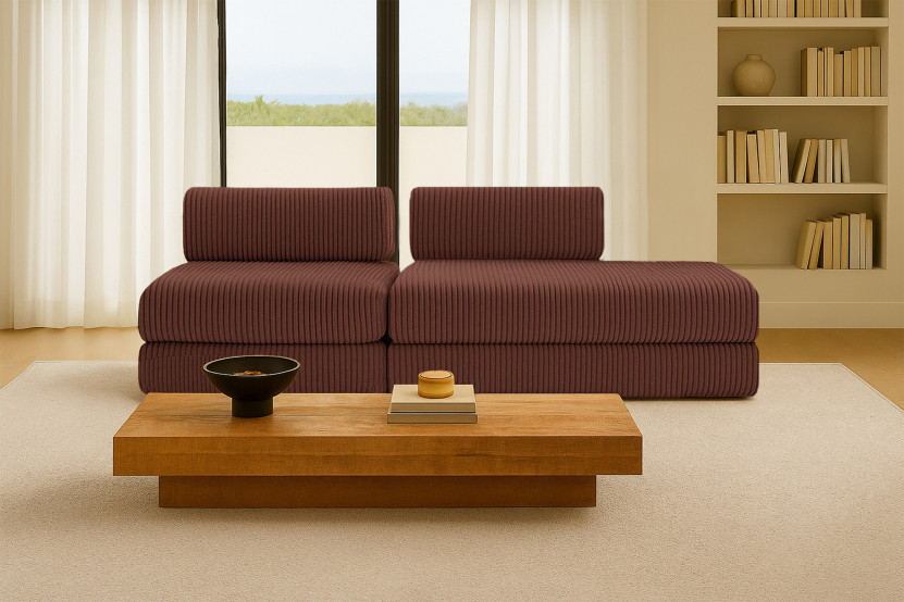 Canapé 3 places - 2 modules convertibles : Canapé 2 places + Fauteuil - Velours côtelé XL Terracotta