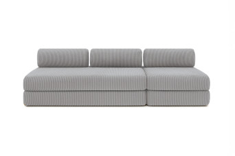 Canapé 4 places - 2 modules convertibles : Canapé 3 places + Fauteuil - Velours côtelé Gris clair