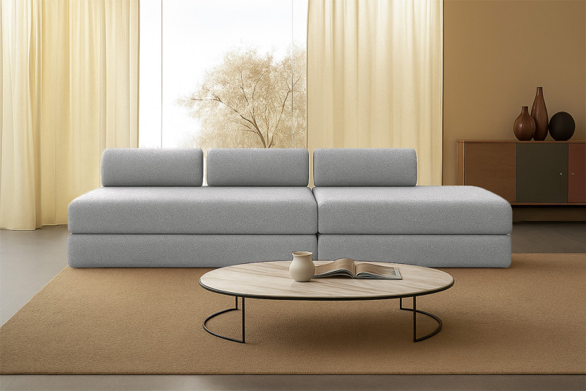 Canapé 5 places - 2 modules convertibles : Canapé 3 places + Canapé 2 places - Tissu tweed Gris