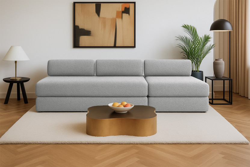 Canapé 4 places - 2 modules convertibles : Canapé 3 places + Fauteuil - Tissu tweed Gris