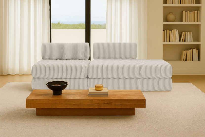 Canapé 3 places - 2 modules convertibles : Canapé 2 places + Fauteuil - Velours côtelé XL Blanc