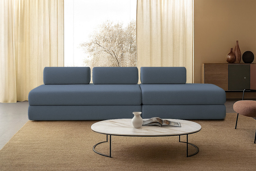 Canapé 5 places - 2 modules convertibles : Canapé 3 places + Canapé 2 places - Tissu lisse Bleu