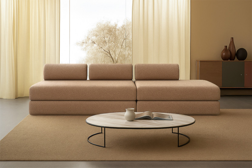 Canapé 5 places - 2 modules convertibles : Canapé 3 places + Canapé 2 places - Tissu tweed Marron