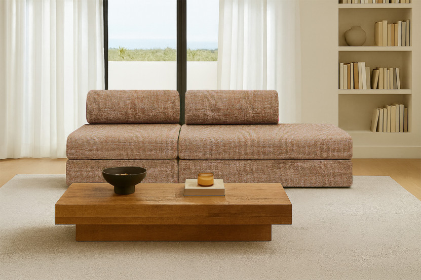 Canapé 3 places - 2 modules convertibles : Canapé 2 places + Fauteuil - Tissu tweed Marron