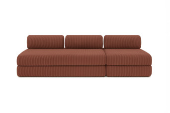 Canapé 4 places - 2 modules convertibles : Canapé 3 places + Fauteuil - Velours côtelé Terracotta