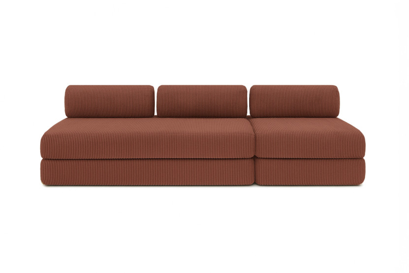 Canapé 4 places - 2 modules convertibles : Canapé 3 places + Fauteuil - Velours côtelé Terracotta