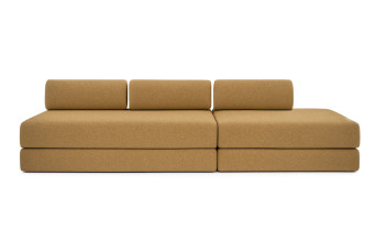 Canapé 5 places - 2 modules convertibles : Canapé 3 places + Canapé 2 places - Tissu tweed Jaune