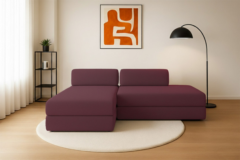 Canapé d'angle 5 places - 2 modules convertibles : Canapé 2 places + Méridienne - Tissu lisse Rouge