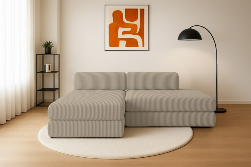 Canapé d'angle 5 places - 2 modules convertibles : Canapé 2 places + Méridienne - Velours côtelé XL Taupe