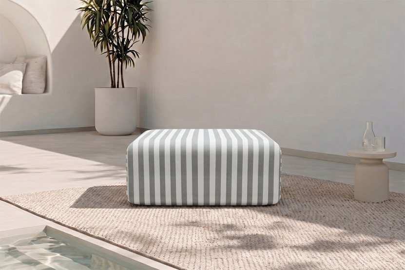 Pouf modulable - Tissu extérieur à rayures, blanc et gris
