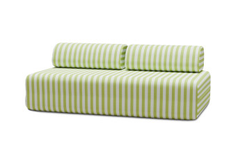 Canapé 3 places modulable - Tissu extérieur à rayures, blanc et vert anis