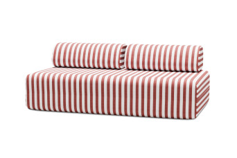 Canapé 3 places modulable - Tissu extérieur à rayures, blanc et rouge
