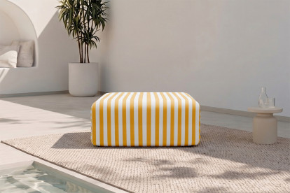 Pouf modulable - Tissu extérieur à rayures, blanc et jaune