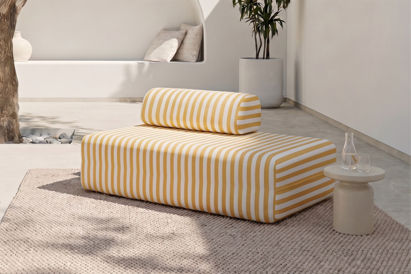 Canapé 2 places modulable - Tissu extérieur à rayures, blanc et jaune