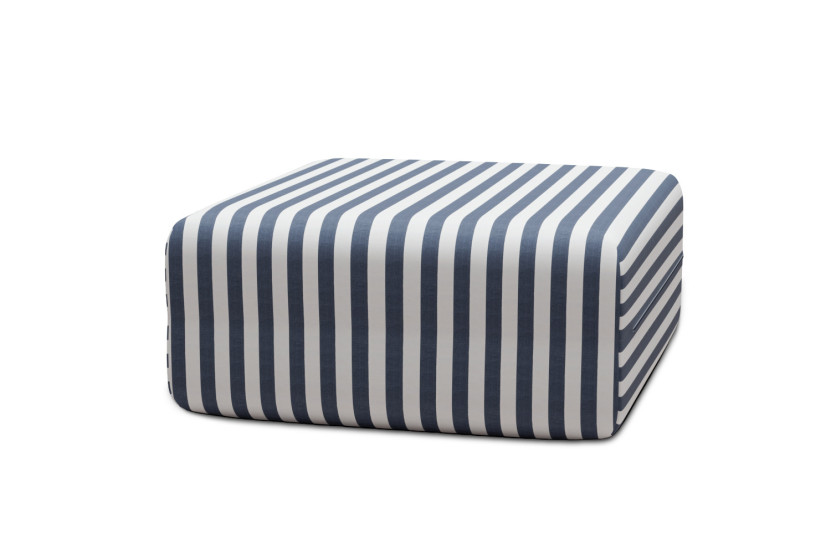 Housse Pouf - Tissu imperméable à rayures, blanc et bleu foncé