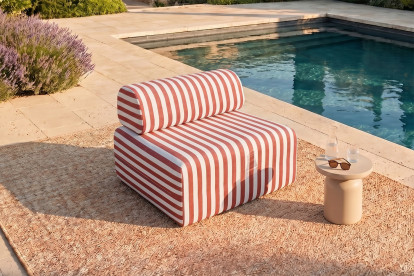 Fauteuil modulable - Tissu extérieur à rayures, blanc et rouge