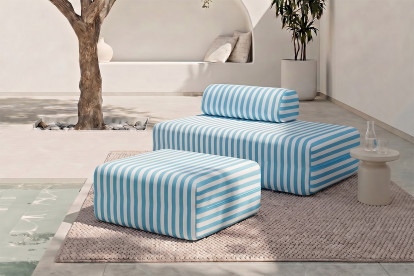 Pouf modulable - Tissu extérieur à rayures, blanc et bleu