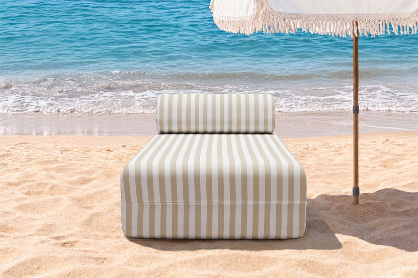 Méridienne modulable - Tissu extérieur à rayures, blanc et beige