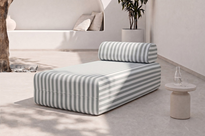 Méridienne modulable - Tissu extérieur à rayures, blanc et gris