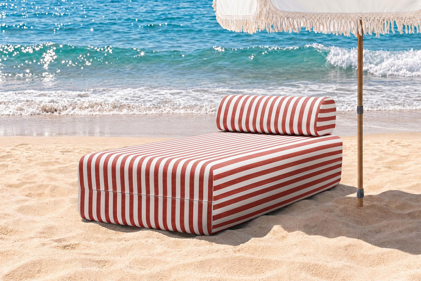 Méridienne modulable - Tissu extérieur à rayures, blanc et rouge