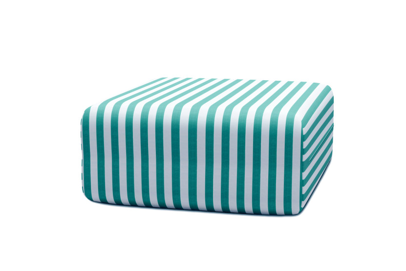 Housse Pouf - Tissu imperméable à rayures, blanc et bleu turquoise