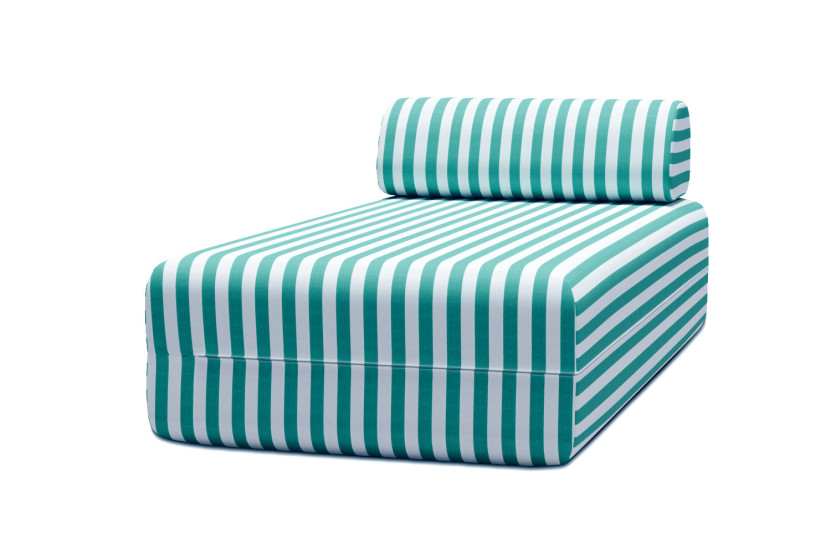 Housse Méridienne - Tissu imperméable à rayures, blanc et bleu turquoise