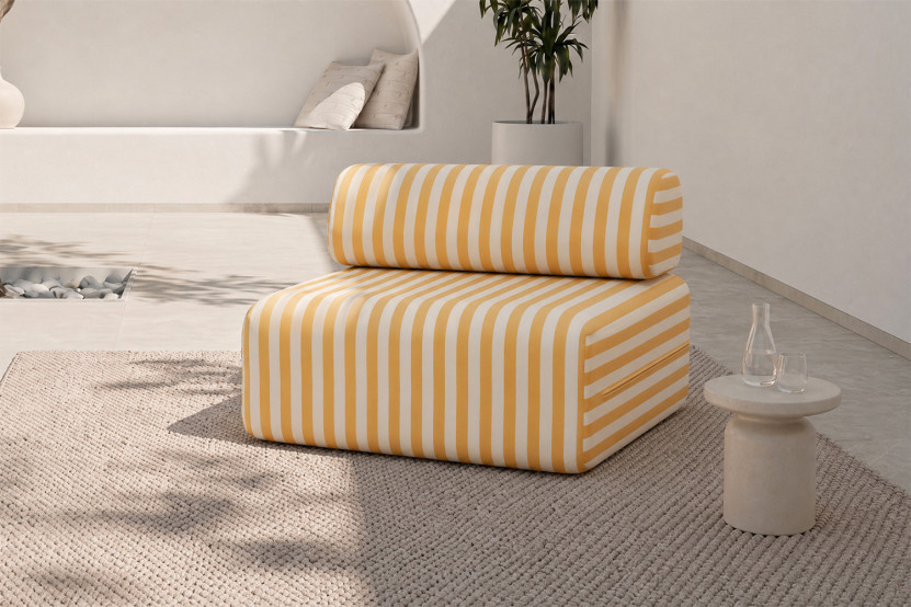 Fauteuil modulable - Tissu extérieur à rayures, blanc et jaune