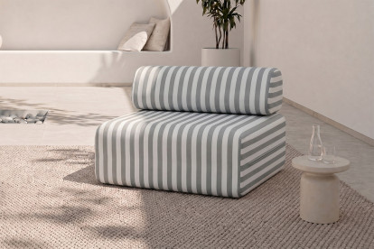 Fauteuil modulable - Tissu extérieur à rayures, blanc et gris