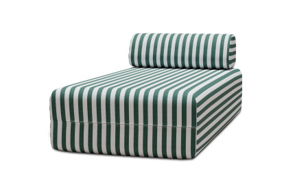 Housse Méridienne - Tissu imperméable à rayures, blanc et vert foncé