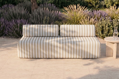 Canapé 3 places modulable - Tissu extérieur à rayures, blanc et beige