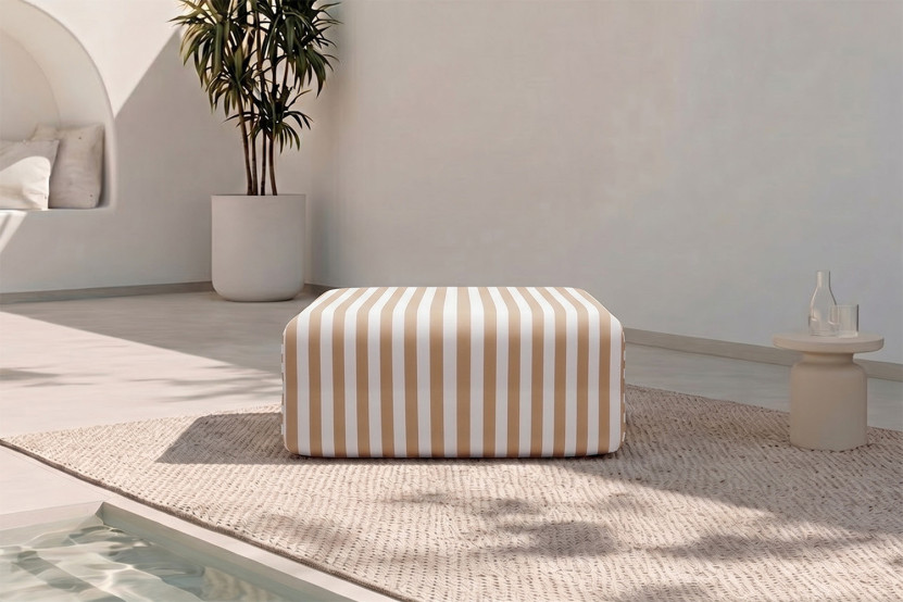 Pouf modulable - Tissu extérieur à rayures, blanc et marron