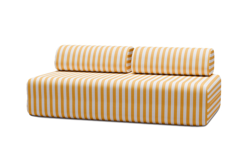 Housse Canapé droit - 3 places - Tissu imperméable à rayures, blanc et jaune