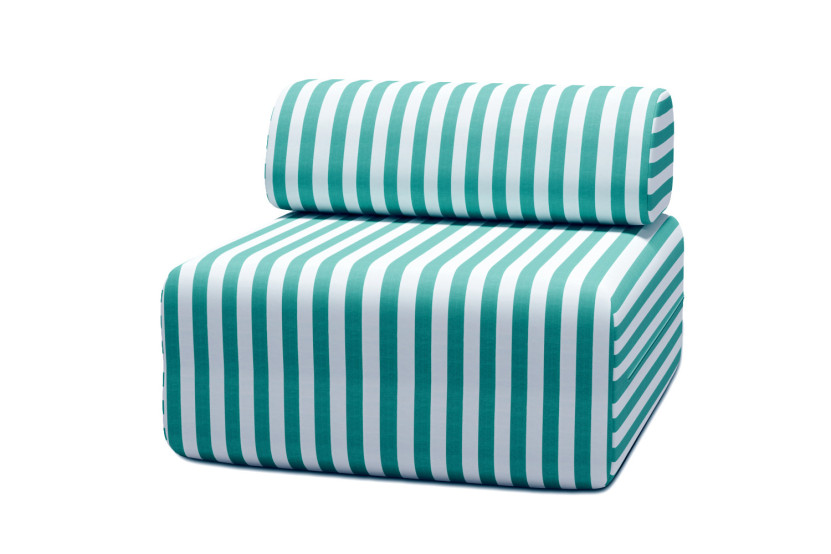 Housse Fauteuil - Tissu imperméable à rayures, blanc et bleu turquoise